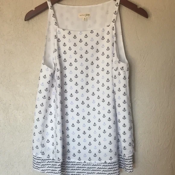 Maison Jules Anchor-Print Layered-Hem Top - Picture 4 of 6